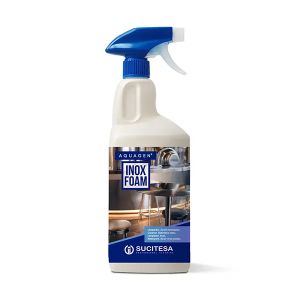 AQUAGEN INOX FOAM ефективно премахва замърсявания и отпечатъци от пръсти, като възстановява и защитава блясъка на неръждаемата стомана.
Формулата е напълно готова за употреба и предпазва металните повърхности от последващи зацапвания в професионални обекти.