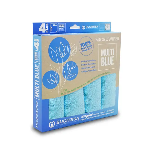 MICROWIPER MULTI BLUE осигурява максимална сила на търкане и абсорбира прах и грес до 7 пъти от собственото си тегло.
Професионалният микрофибър е високоустойчив на деформация, белина и алкални детергенти, като позволява пране до 95° C.
