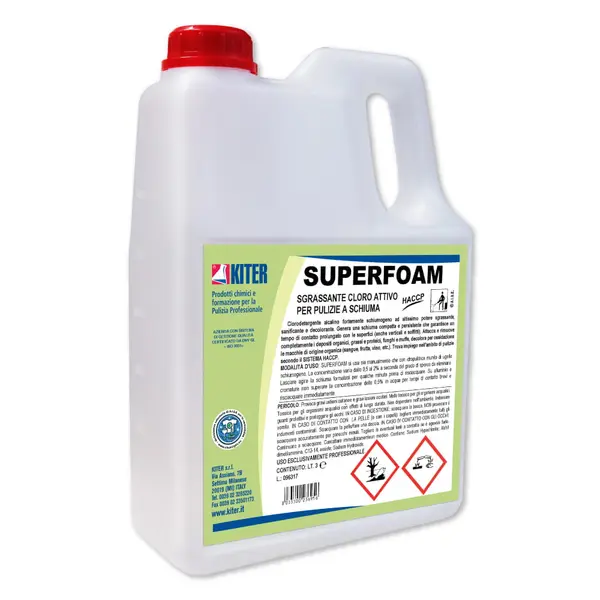 Купете SUPERFOAM - силно пенообразуващ алкален хлорен препарат за обезмасляване, хигиенизиране и избелване в хранително-вкусовата промишленост по HACCP.