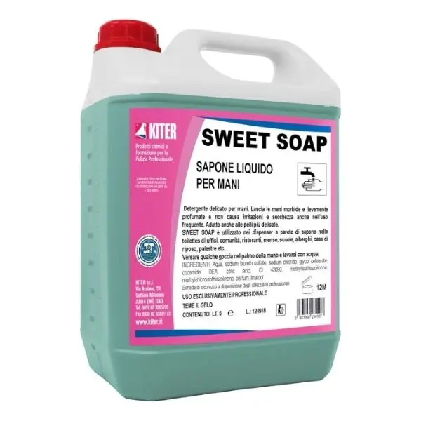 Професионален нежен течен сапун SWEET SOAP за дозатори. Подходящ за чувствителна кожа и честа употреба в офиси, ресторанти и хотели. Купи сега!